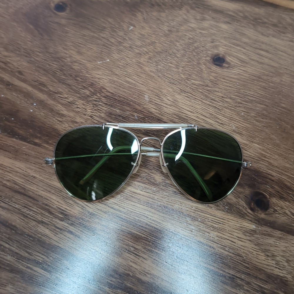 Vintage Gold Aviator Sunglasses Green Lens Cream Sweat Bar Pilot Shades